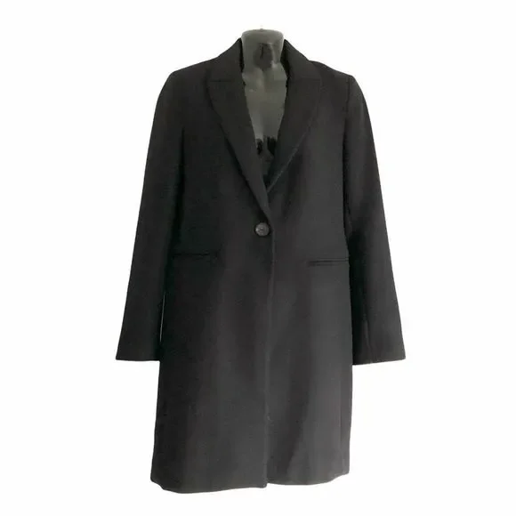 ZARA black wool over coat car length single button